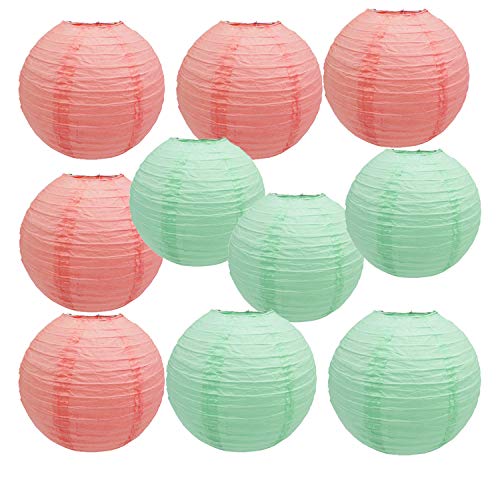 Birthday Decorations Baby Shower Decorations Bridal Shower Decorations Wedding Decorations Christening Decorations Nursery Decor Room Decor Mixed Coral Mint Green Paper Lanterns 8inch 10Pcs