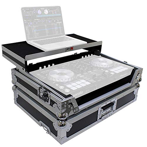 ProX Flight Case for Pioneer DDJ-SR2 Digital Controller With Laptop Shelf and Bonus LED Kit – Silver on Black Design – XS-DDJSR2LT LED