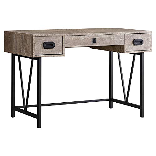 Monarch Specialties Laptop Table with Drawers-Industrial Style-Metal Legs Computer Desk Home & Office, 48″ L, Taupe Reclaimed Wood Look