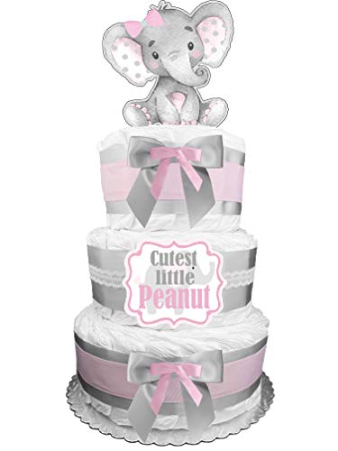 Elephant Diaper Cake – Cutest Little Peanut – Pink and Gray