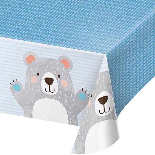 Creative Converting Blue Birthday Bear Plastic Tablecover – 1 Pc, One Size