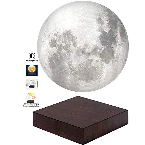 VGAzer Moon Lamp 3D Printing Magnetic Levitating Moon Light Lamps for Home、Office Decor, Creative Gift-6 Inch,Has 3 Colors Modes(YE,WH,Change from WH to YE)