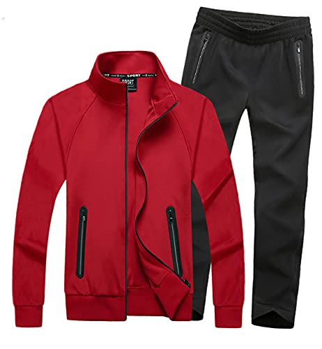 Men’s Athletic Tracksuit Set Full Zip Casual Sports Jogging Gym Sweat Suits Red