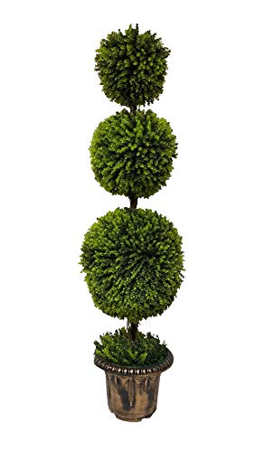 AMERIQUE Gorgeous 5 Feet Dense Triple Ball-Shaped Boxwood Topiary Artificial Tree Silk Plant, with Decorative Pot, Feel Real Technology, Super Quality, Green