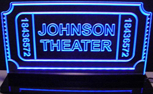 ValleyDesignsND Movie Theater Ticket Sign Acrylic Lighted Edge Lit 11″-21″ Desk, Ceiling, or Flat to Wall Model 15-30 LED Sign 9 Ft Cord Light Up Plaque 10988 Made in The USA
