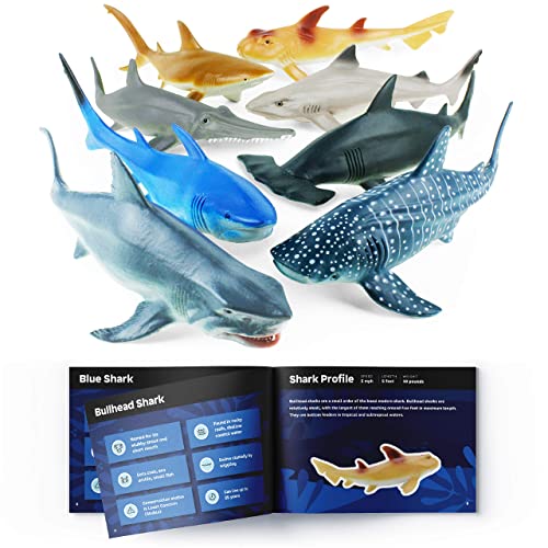 Boley Shark Toys – 8 Pack 10″ Long Soft Plastic Realistic Shark Toy Set – Toddler Sensory Toys and Birthday Party Favors for Kids