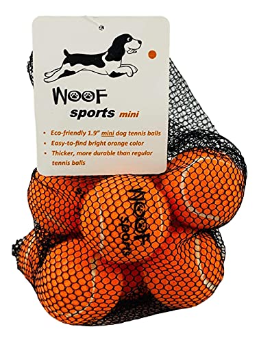 small TENNIS BALLS for Dogs by WOOF SPORTS (1.9″) – 12 Orange Durable and Easy to Find Mini Tennis Balls for Small Dogs and Puppies. Includes Carrying Bag.