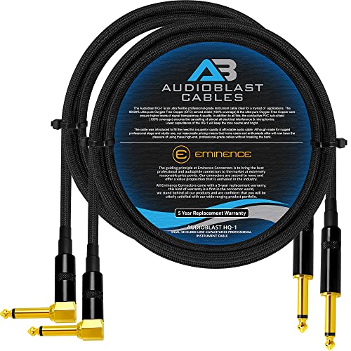 Audioblast – 2 Units – 2 Foot – HQ-1 – Ultra Flexible – Dual Shielded (100%) – Guitar Instrument Effects Pedal Patch Cable w/Eminence Straight & Angled Gold ¼ inch (6.35mm) TS Plugs & Double Boots