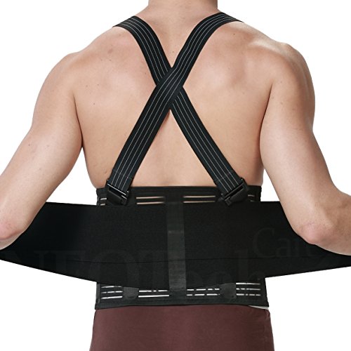 NeoTech Care Adjustable Back Brace Lumbar Support Belt with Suspenders, Black, Size S