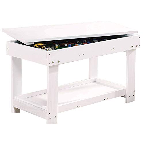 YouHi Kids Activity Table with Board and Storage for Bricks Activity Play Table (White Double Table)