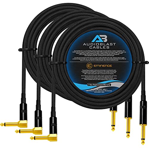 Audioblast – 3 Units – 40 Foot – HQ-1 – Ultra Flexible – Dual Shielded (100%) – Guitar Instrument Effects Pedal Patch Cable w/ Eminence Straight & Angled Gold ¼ inch (6.35mm) TS Plugs & Double Boots
