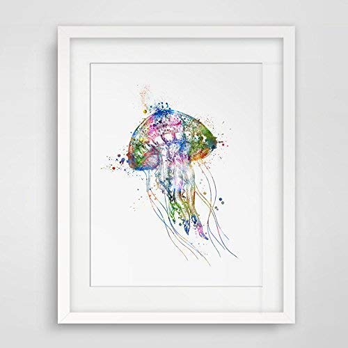 Jellyfish Art Print Watercolor Marine Life Wall Poster Colorful Sea Animal Print Archival Paper Ocean Life Painting Wall Art 8x10inch No Frame