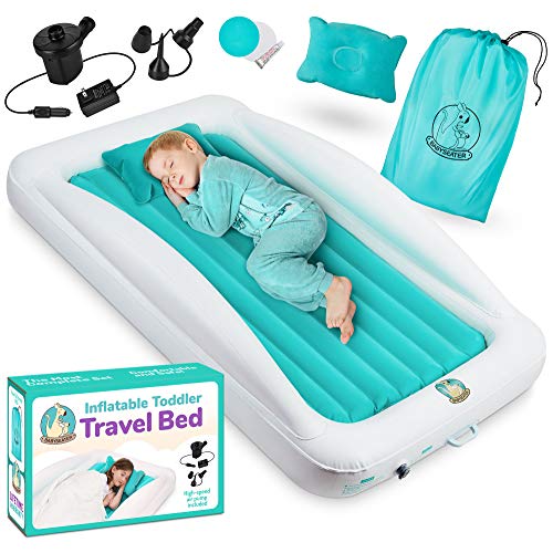 BABYSEATER Toddler Air Mattress with Sides Includes Air Pump, Pillow, Travel Bag, and Repair Kit – Toddler and Kids Travel Bed Air Mattress with Extra Tall Safety Bumpers