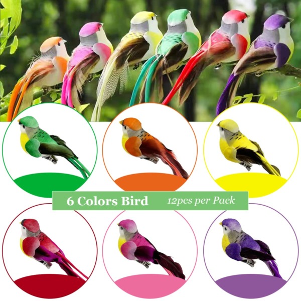 12pcs Assorted Artificial Simulated Foam Birds 5.9inch Feathered Decorative Birds Swallow for Craft Wreaths Tree Ornaments Garden Wedding Party Decoration