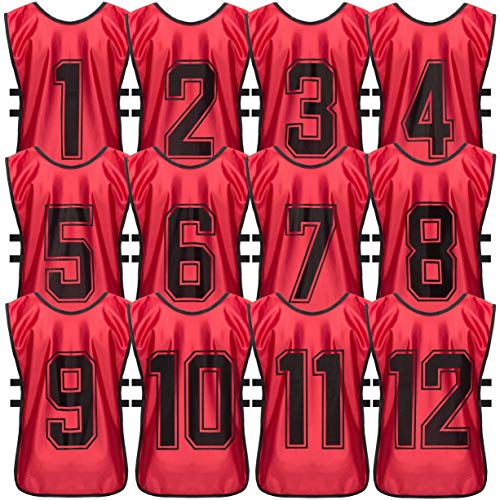 4Gambeta (R, L, 1-12) Premium Scrimmage Sport Training Vest – Soccer, Basketball, Football and Hockey Pinnies – Practice and Game Bibs for Kids, Youth and Adults – 12-Pack with Carry Bag