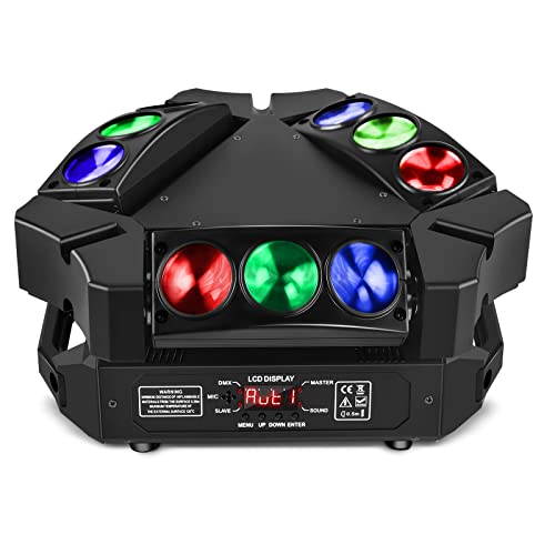 Spider Moving Head Lights, U`King DJ Lights 9 LEDs Heads X 10W RGB Stage Lighs 12/19 Channels DMX-512 and Sound Activated Great for Wedding Disco Dj Party Light