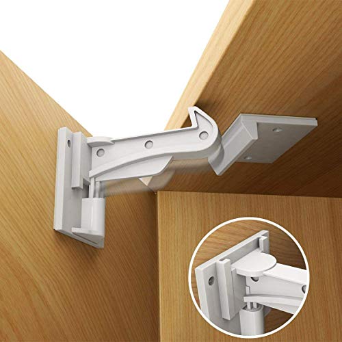 Cabinet Locks Child Safety, Baby Proof Safety Latches for Kitchen & Bedroom Cabinets & Cupboards Drawers with & 3M Adhesive & 20 Screws Durable Fixed Invisible Spring No Drill – 10 Pack