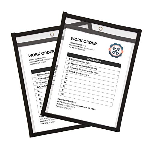 Job Ticket Holders 9×12 (30 Pack) – Dry Erase Document Holder – Shop Holder – Order Clear Black Sleeves – 8.5 x 11 Tickets – Plastic Heavy Duty Work Pocket – Hanging Sheet Protectors – Plastic Sleeves