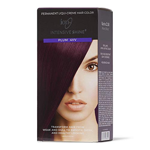ION Intensive Shine Permanent Liqui-Creme Hair Color Kit Fade Resistant Gray Coverage 2.5 Times More Shine Brilliant Long Lasting Color – Plum 4VV