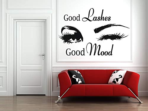 DXLING Good Lashes Beauty Salon Quote Wall Stickers Decal Eye Eyelashes Art Girl Room Decals Decor Modern Beauty Shop Vinyl Mural LC358 (Black)