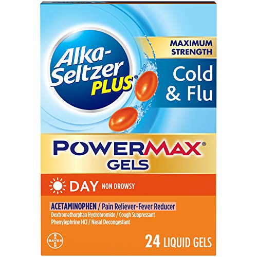 Alka-seltzer Plus Cold & Flu, Power Max Cold and Flu Medicine, Day, For Adults with Pain Reliver/Fever Reducer, Cough Suppressant, Nasal Decongestant, 24 count
