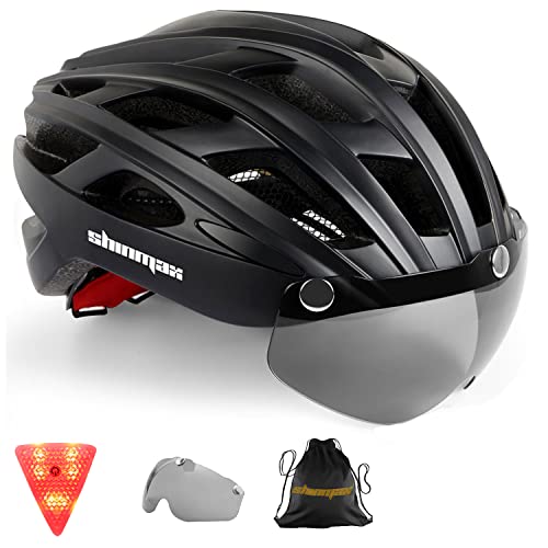 Shinmax Bike Helmet, CPSC/CPC Certificated Bicycle Helmet with Detachable Magnetic Goggles&Led Back Light&Portable Backpack Cycling Helmet Adjustable Mountain Bike Helmet for Adult Men Women SM-T69