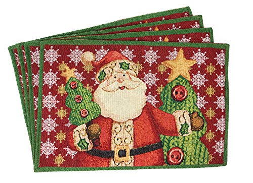 Tache Home Fashion Santa Claus is Coming to Town Festive Christmas Eve Winter Holiday Decorative Woven Tapestry Placemats