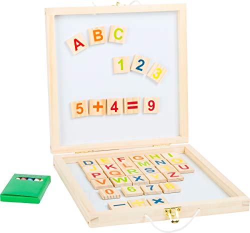 small foot wooden toys 2 in 1 Magnet Board and Chalkboard Playcase Set with Magnetic Letters and Numbers Educational playset Designed for Children Ages 3+, Multi (11085)