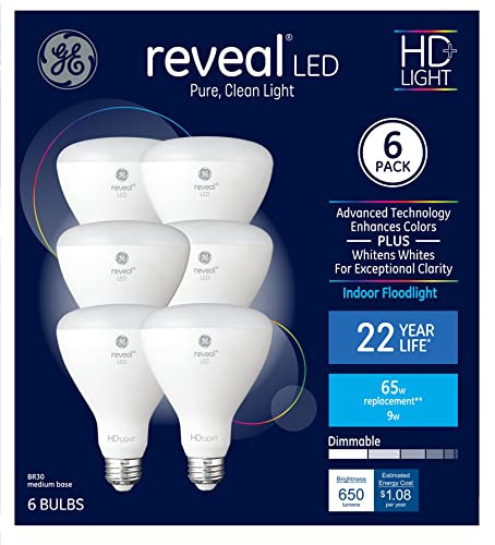 GE Reveal 6-Pack 65 W Equivalent Dimmable Color-Enhancing R30 LED Light Fixture Light Bulbs