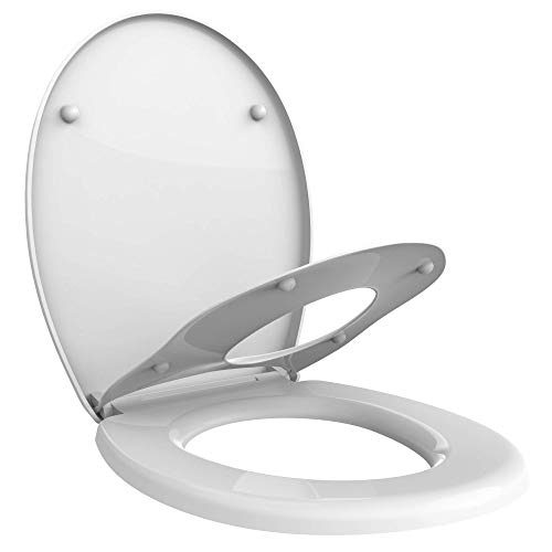Todeco Toilet Seat with Built in Potty Training Seat, 2-in-1 Round Family Toilet Seat Cover for Toddlers & Adults,Slow Close & 1-Click Remove,White