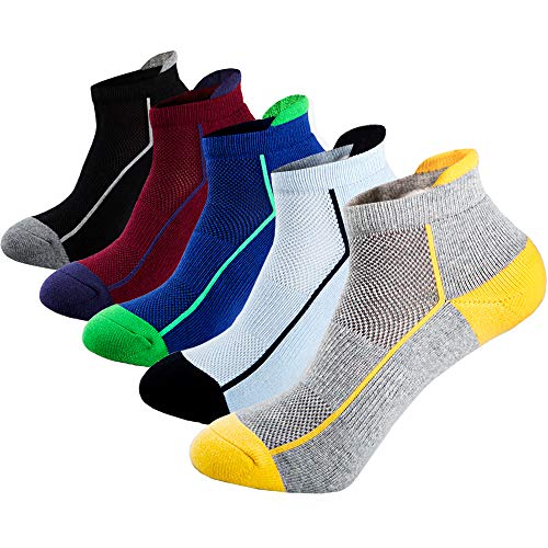 J.WMEET Mens Low Cut Ankle Athletic Socks Cotton Mesh Cushioned Running Ventilation Sports Tab Socks (5 pack)
