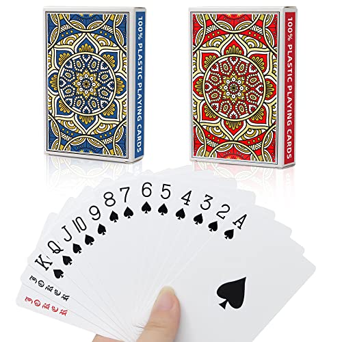 Neasyth Waterproof Plastic Playing Cards,Decks of Cards 2 Pack, for Magic Props, Pool Beach Water Card Games (Bridge Size)