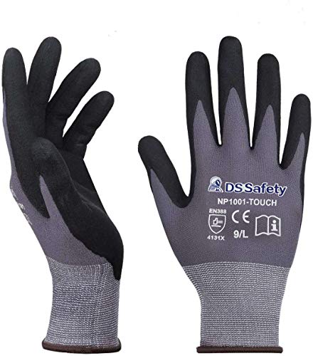 DS Safety NP1001 Nitrile Work Gloves,Spandex Liner Nitrile Coated, 3 Pairs (S)