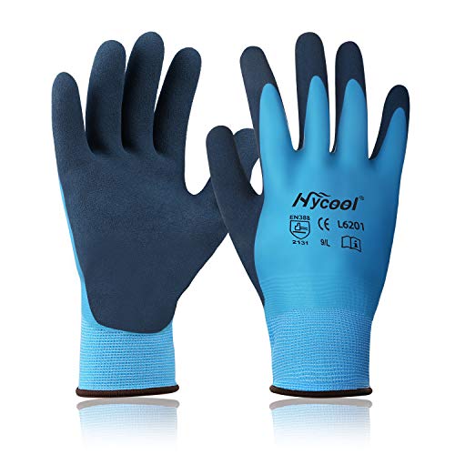 DS Safety L6201 Waterproof Work Gloves 15 Gauge Hycool Grip Men’s Working Gloves Double Coated Nylon Gloves with Comfortable Latex Foam for Multipurpose Use 1 Pair(M)