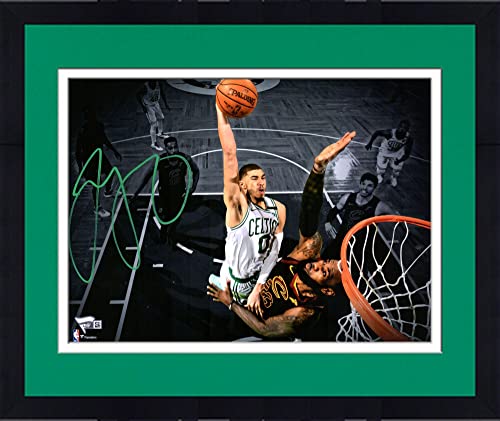 Framed Jayson Tatum Boston Celtics Autographed 11” x 14” Dunking Spotlight Photograph – Autographed NBA Photos