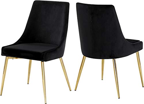 Meridian Furniture Karina Collection Modern | Contemporary Velvet Upholstered Dining Chair with Sturdy Metal Legs, Set of 2, 19.5″ W x 21.5″ D x 33.5″ H, Black