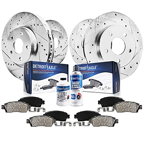 Detroit Axle – Front Rear DRILLED & SLOTTED Rotors Ceramic Brake Pads w/Hardware Replacement for Mazda 6 Ford Fusion MKZ Milan – 10pc Set
