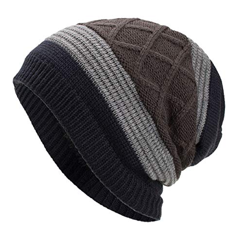 WUAI Clearance Deals,Women Men Winter Knit Warm Flexfit Hat Stripe Ski Baggy Slouchy Beanie Fashion Skull Cap (Navy)
