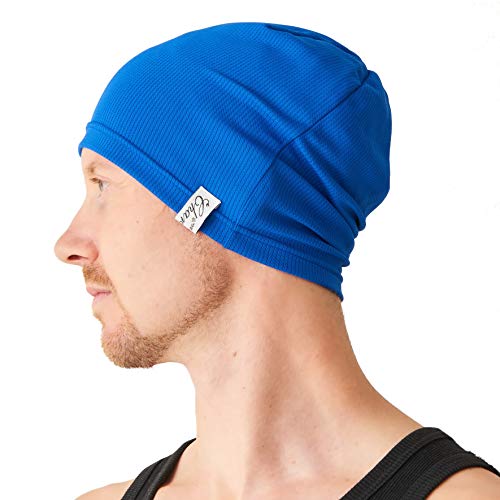 CHARM Mens Running Sports Beanie – Gym Caps Sweat Wicking Bike Hat Helmet Liner Blue
