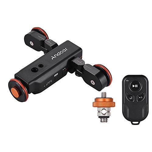 Andoer 3-Wheels Wirelesss Camera Video Auto Dolly, Motorized Electric Track Rail Slider Dolly Car with Remote Control, 3 Speed Adjustable Dolly Track Slider for DSLR Camera Camcorder Gopro Smartphones