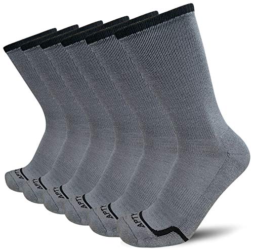 APTYID Men’s Moisture Wicking Cushioned Crew Work Boot Socks, Size 9-12, Iron Gray, 6 Pairs