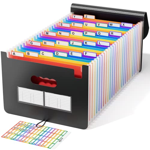 ABC life 26 Pockets Accordian File Organizer Expanding File Folders, Portable Letter A4 Size Filing Box,Plastic Monthly Receipt Document Organizer,Expandable Accordion Folder with Colored A-Z Tabs