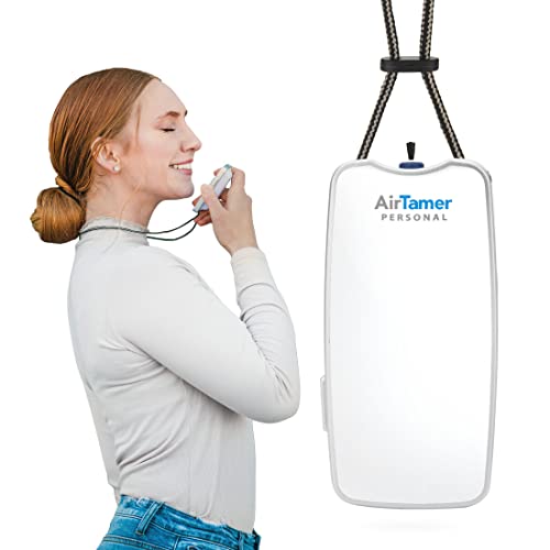 AirTamer A310 Rechargeable Personal Air Purifier, Proven Performance, Virus and Pollutant Tested*, White with Leather Travel Case