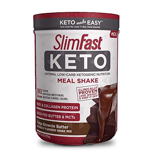 SlimFast Keto Meal Replacement Powder, Fudge Brownie Batter, Low Carb with Whey & Collagen Protein, 10 Servings