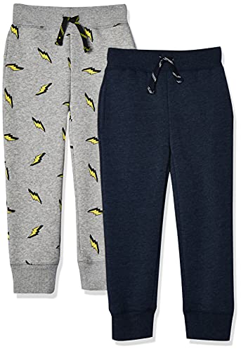 Amazon Essentials Boys’ Fleece Jogger Sweatpants (Previously Spotted Zebra), Pack of 2, Navy Heather/Grey, Medium