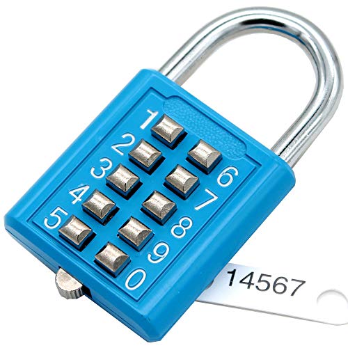 MIONI 10 Digit Push Button Combination Padlock, 5 Digit Locking Mechanism,Blue (Blue)
