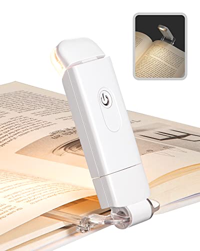 DEWENWILS USB Rechargeable Book Light, Warm White, Brightness Adjustable for Eye-Protection, LED Clip on Portable Bookmark Light for Reading in Bed, Car (White)