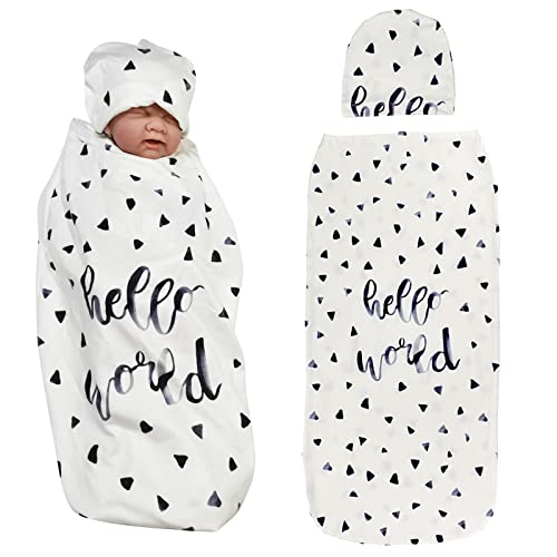 Newborn Baby Blanket Swaddle Headband Hat Baby Stroller Wrap Sleeping Bag Photography Props (White with Hat)