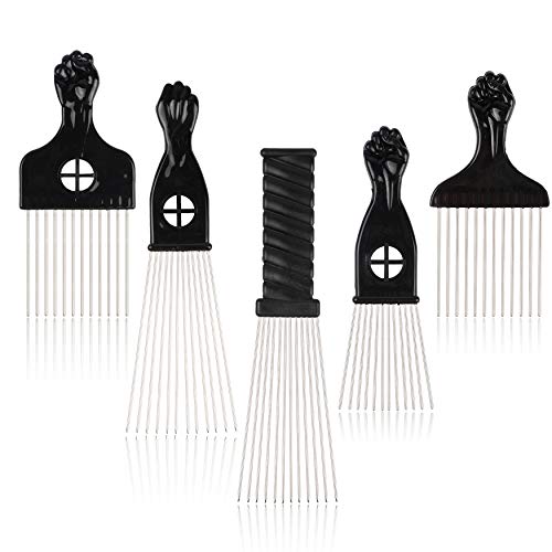 Folansy 5 Pcs Afro Comb Metal African American Pick Comb Hairdressing Styling Tool Hair Pick for Hair Styling