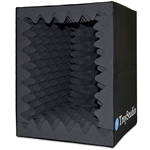 TroyStudio Portable Sound Recording Vocal Booth Box – |Reflection Filter & Microphone Isolation Shield| – |Large, Foldable, Stand Mountable, Super Dense Sound Absorbing Foam (Large)